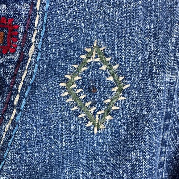 Boho Core Embroidered Denim Jacket Medium Indie Y2K Hippie Style - Picture 8 of 9